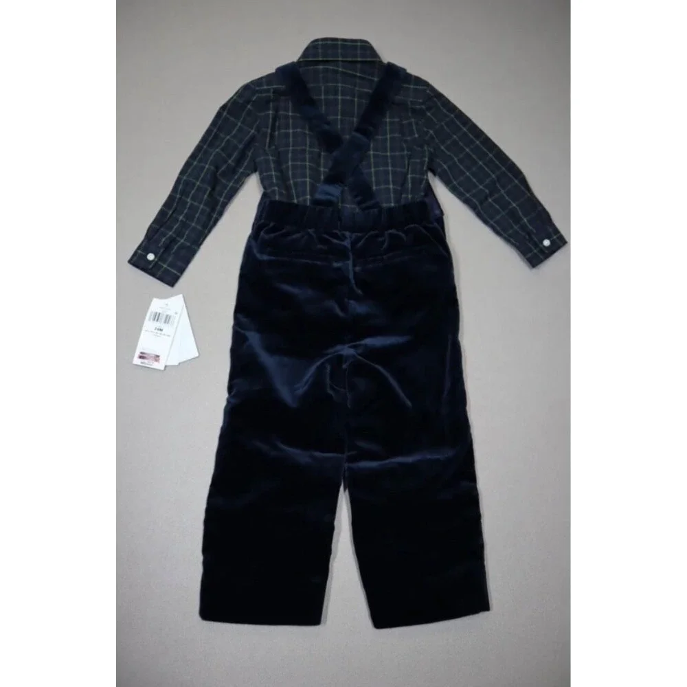 Polo Ralph Lauren Boy's Plaid-Print‎ Shirt & Velvet Overalls Set Size 24M
